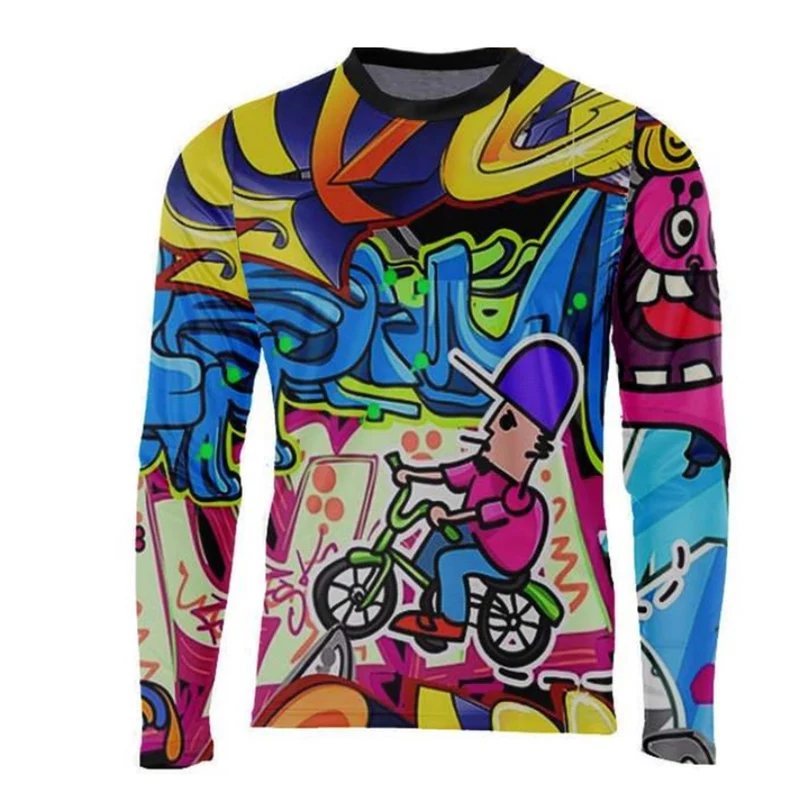 New villain animation men\'s round neck breathable cycling clothes mountain bike racing sports bicycle long-sleeved shirt