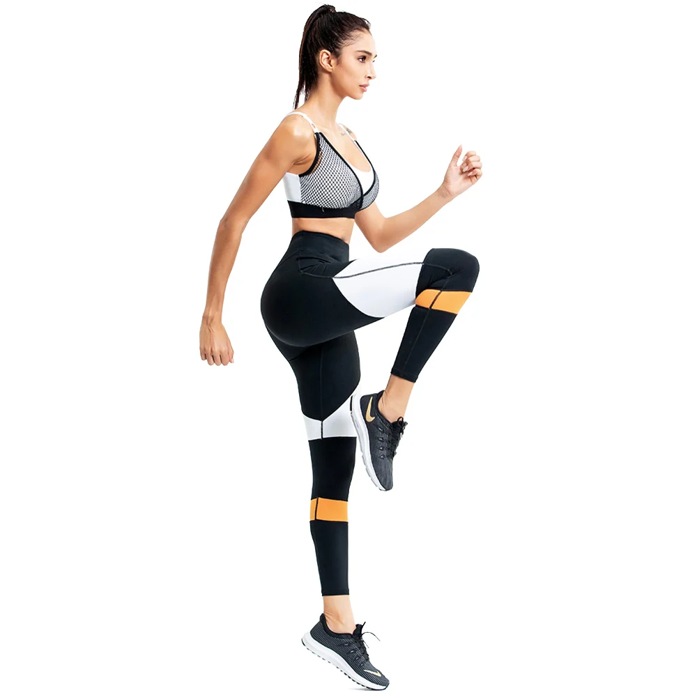 Odzież sportowa biustonosz i legginsy zestawy do jogi kobiety ubrania gimnastyczne Push Up Nylon Stretch paski trening Femme Athletic Suit kobieta