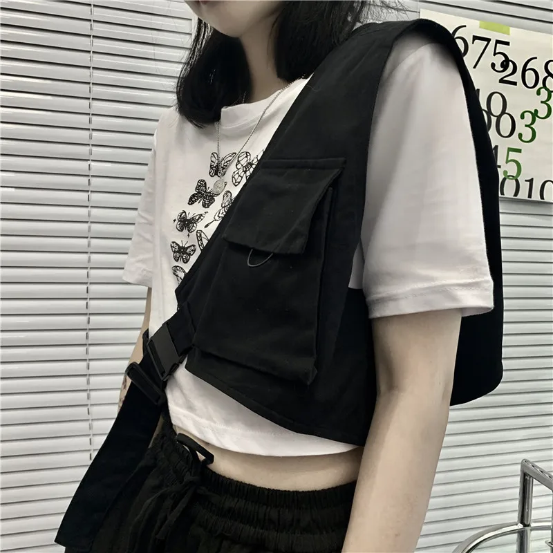 Vest Women Solid Fashionable Loose Chic High Street Harajuku Creativity Novelty Korean Version Stylish All-match Tooling Style