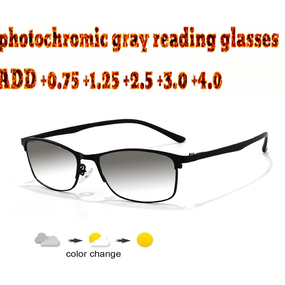 

Photochromic Gray Progressive Multifocal Reading Glasses Men Woem Ultralight Metal Frame+1.0 +1.5 +1.75 +2.0 +2.5 +3 +3.5 +4