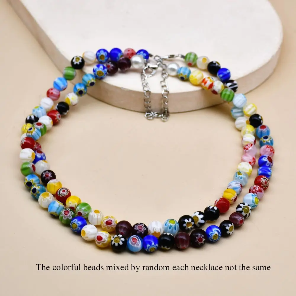 Yumfeel New Trendy Beaded Necklace Handmade 8mm Murano Flower Eye Jewelry Women Necklace