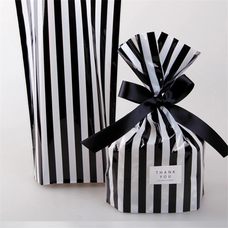 50 Stück 14 x 20 cm gestreifte Taschen für gebackene Kekse, Süßigkeiten, Nougat, Verpackung, Hochzeit, Party, Dekoration, Geschenktüten (ohne Band) – Detail 9