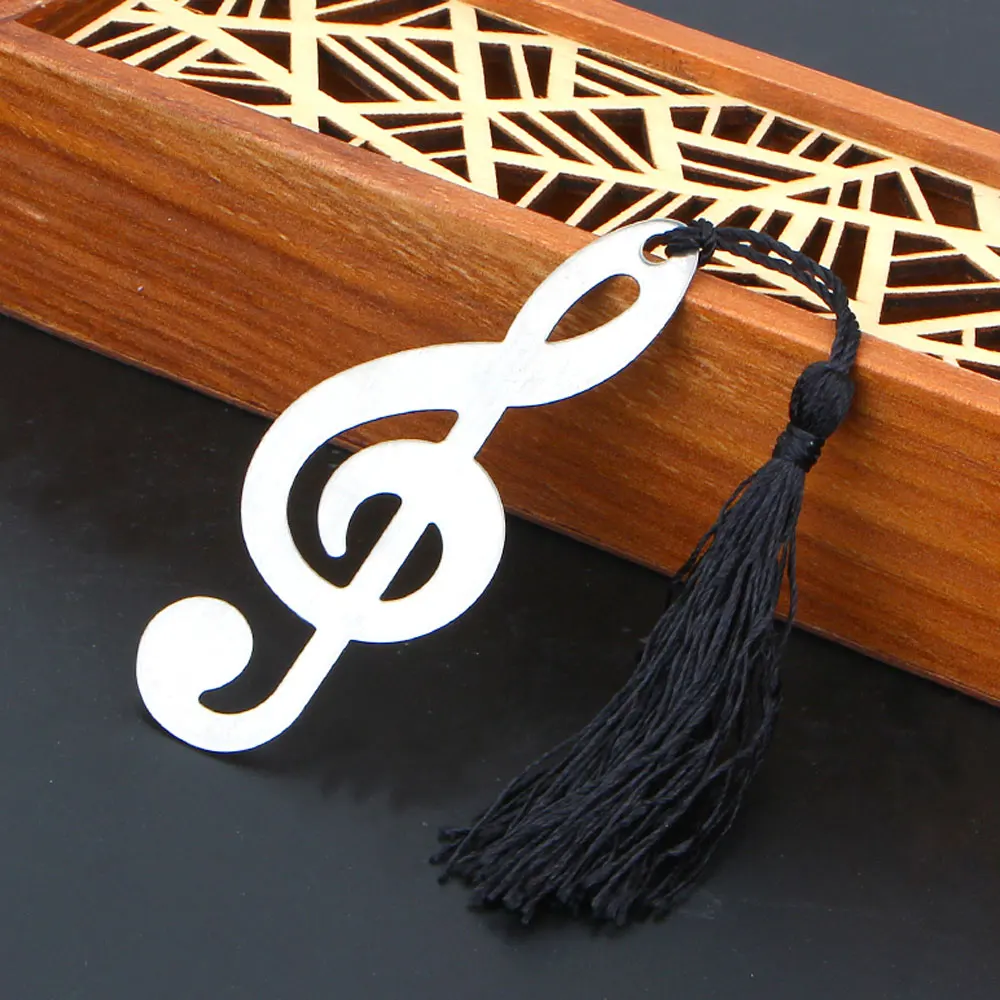 New Hollow Musical Notes Bookmarks Metal With Mini Greeting Cards Tassels Pendant Gifts Wedding Favors With Retail Box