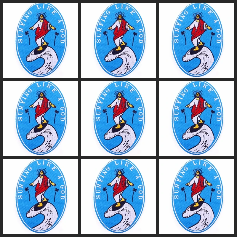 10PCS Wholesale Funny Jesus Dinosaur Embroidered Patches For Clothing Thermoadhesive Patches On Clothes Jacket Applique Stripes