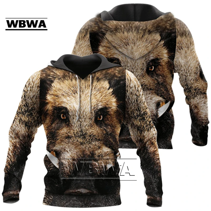 Funny Wild boar Hunting Hoodie Men Sweatshirt Harajuku Hoody Tracksuit 3D Animal Printed Coat Casual Hooded Pullover Top