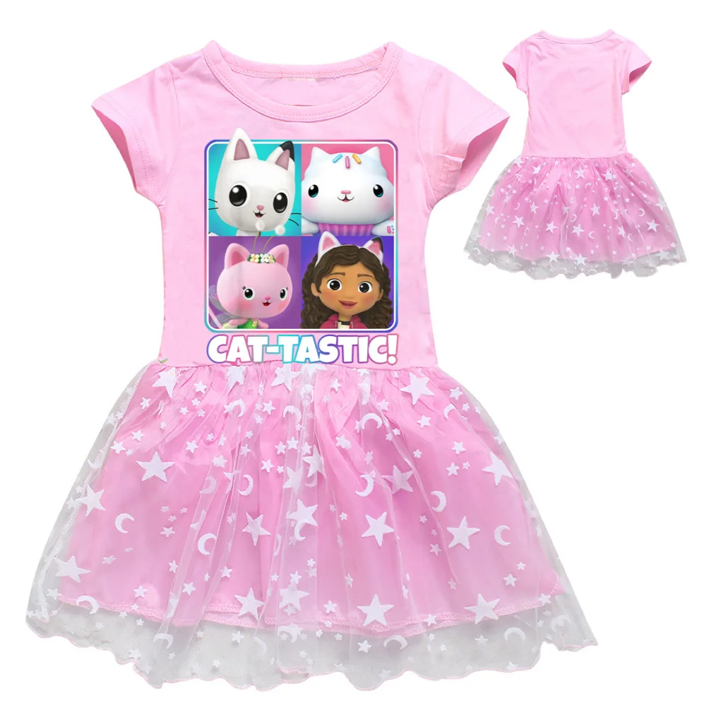 Gabby Cats 2021 Summer Kids Dresses for Girls Short Sleeve T-shirt Dress Baby Children Birthday Clothing Cartoon Tastic Outfits