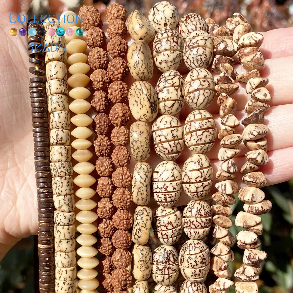 Natural Stone Irregular Wooden Bodhi Chips Oblate Spacer Loose Round Beads For Jewelry Making DIY Accessiory Wholesale 15