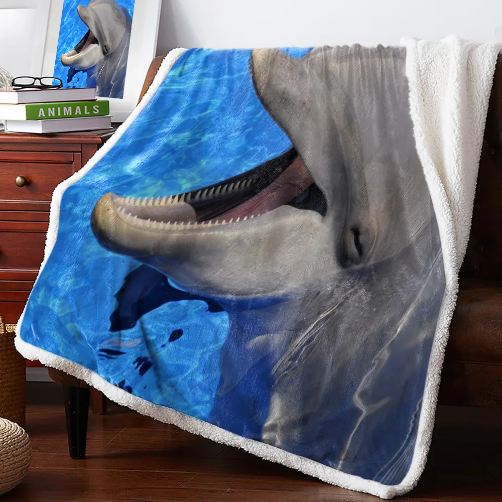 

Blue Sea Animal Dolphin Head Warm Soft Blanket Office Sofa Plush Blanket Bedspreads Quilt Drop Ship