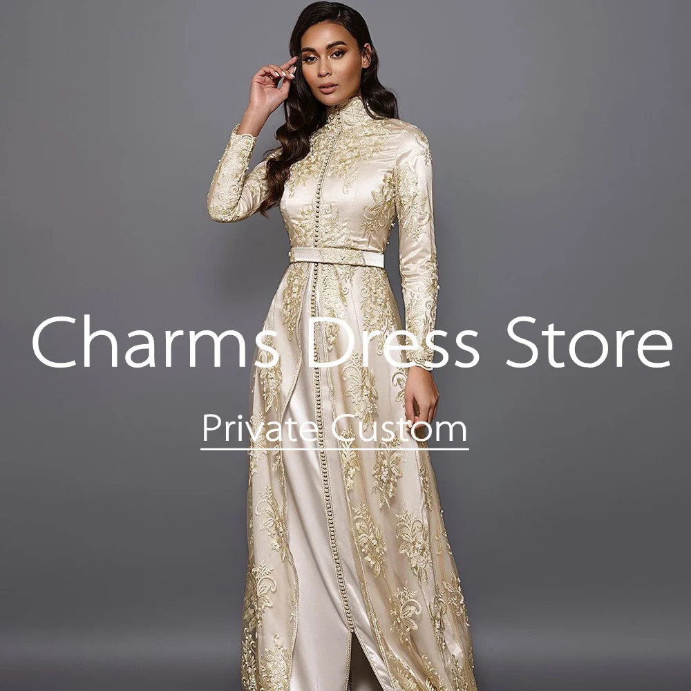 Laxsesu Moroccan Caftan Evening Dresses A-Line Long Sleeve Formal Prom Dress Dubai Plus Size Party Gowns 2021