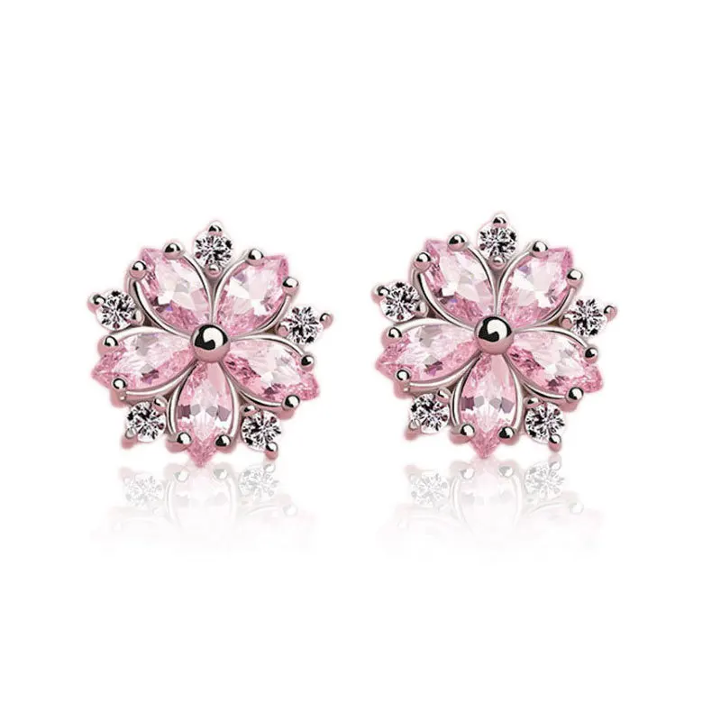 New Hot Fashion 925 Sterling Silver Crystal flower Earrings for Women Girls Gift Fashion Statement Jewelry
