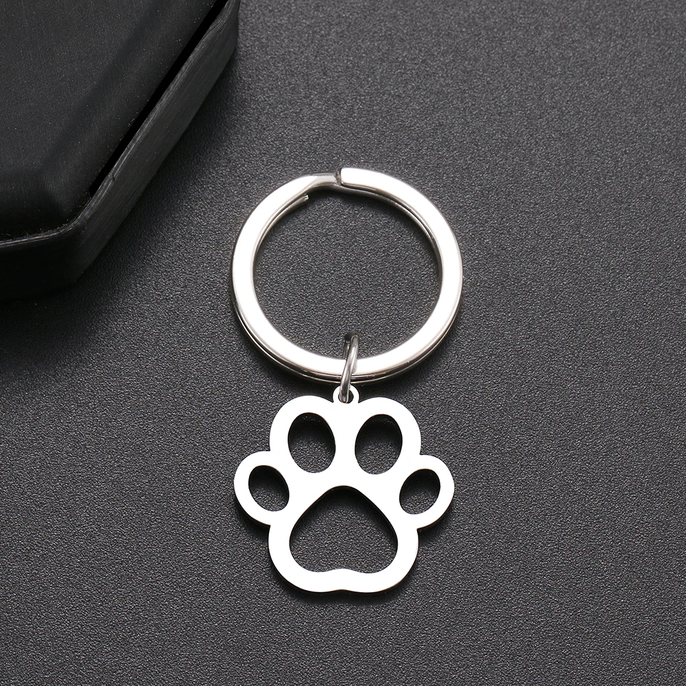 Stainless Steel Keychain Cartoon Dog Paw Silver Color Fashion keychain for car keys Pendant For Women Man Jewelry Gifts NEW