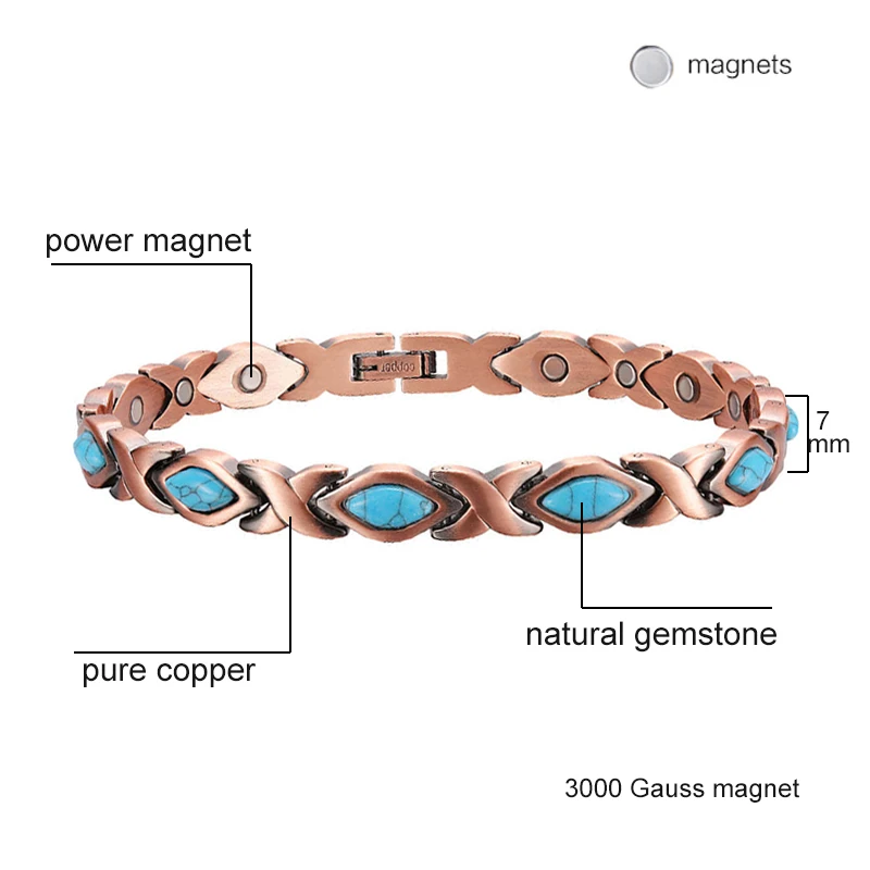 Oktrendy Red Copper Magnetic Bangle Bracelets with Natural Gem Stone Women Blue Stone Copper Magnetic Bracelet
