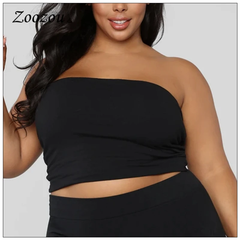 Sexy Strapless Black White Tube Crop Tops Plus Size Solid Color Wrap Top Stretchy Casual Basic Female Blusas Bustier Cami Tops