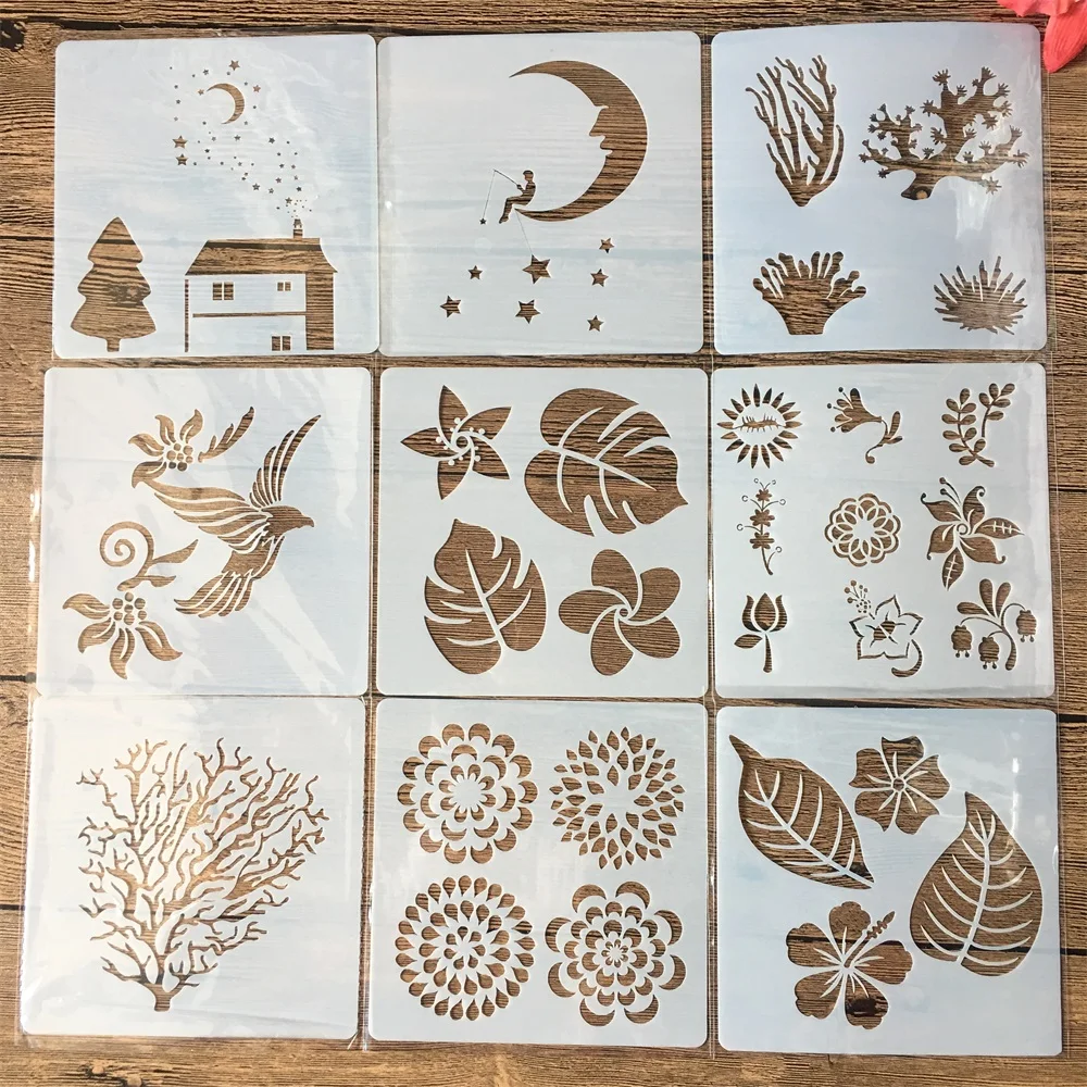 9Pcs/Set 13cm Leaves Tree  DIY Layering Stencils Painting Scrapbook Coloring Embossing Album Decorative Template