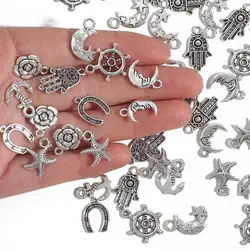 10-50pcs Silver Plated Mixed Styles Horseshoe Stars Moon Flower Charm Pendants for DIY Earring Necklace Bracelet Jewelry Making