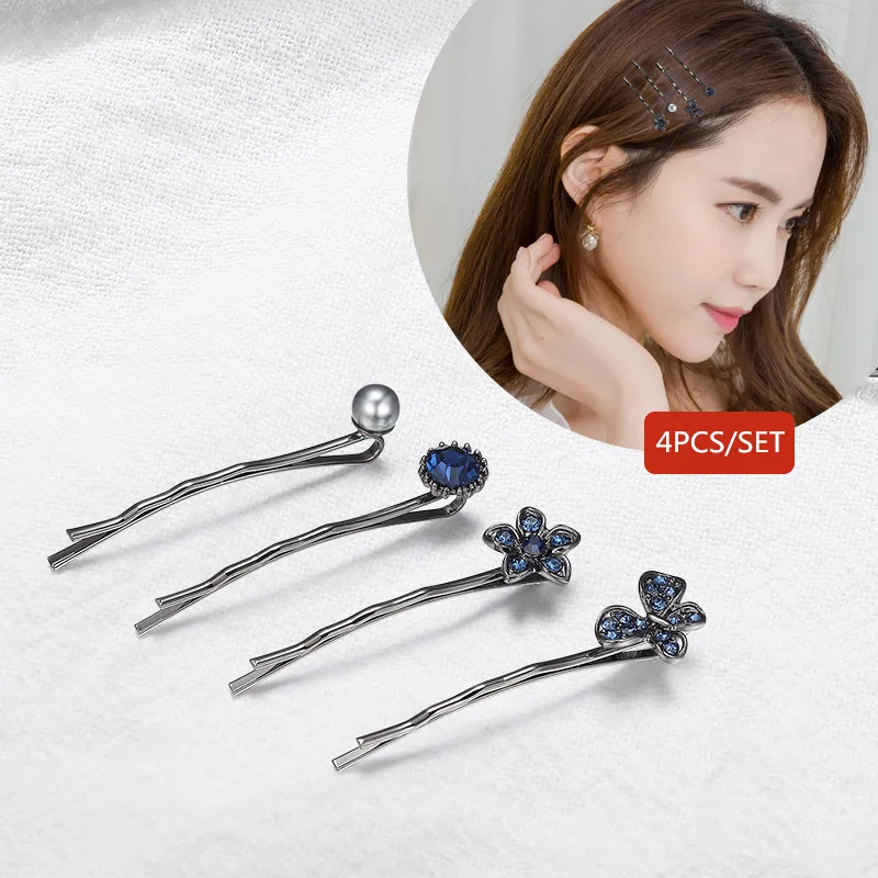 CHIMERA Crystal Butterfly Hair Pins Clips 4Pcs Bobby Pin for Women Girls Pearl Rhinestone Flower Hairpins Arched Clamp Barrettes