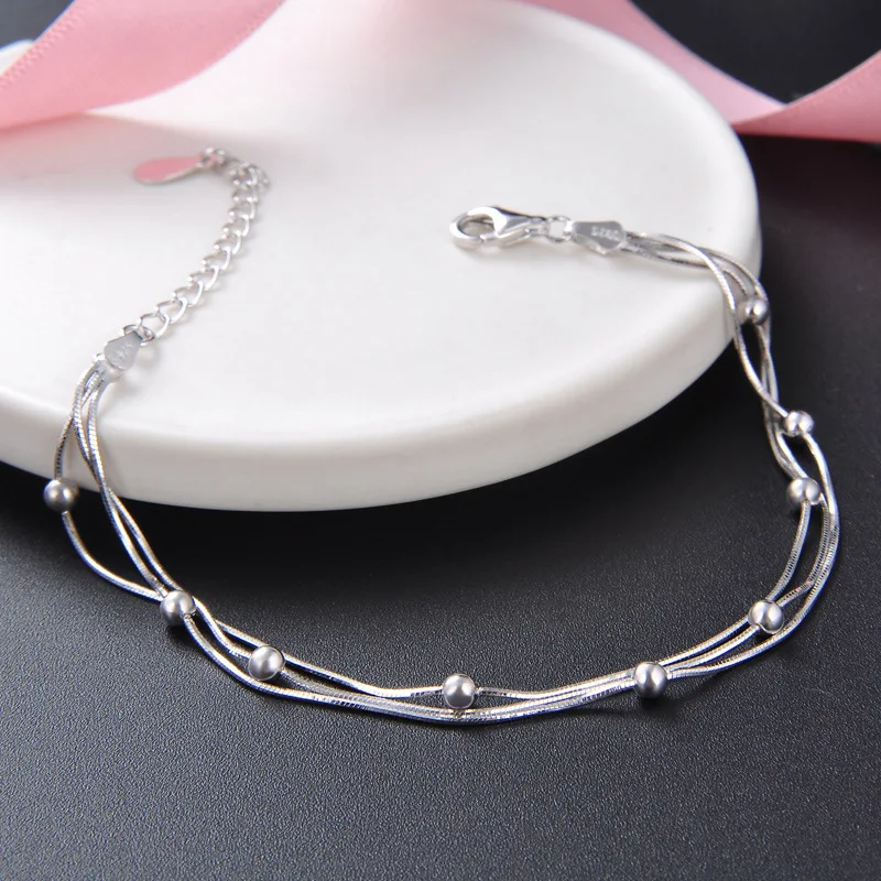 Small Balls Multi layer Bracelet  Link Chain Bracelet For Women 925 Sterling Silver  Gift Fit Charm Body Jewelry Party Gifts