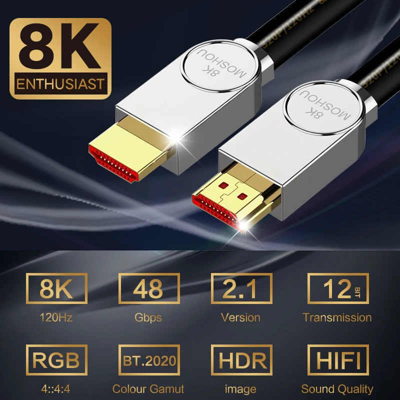 MOSHOU HDMI-compatible 2.1 Cable Ultra-HD (UHD) 8K 48Gbs with Audio & Ethernet HDMI-compatible Cord 1M 2M 5M 8M10M 15M HDR 4:4:4