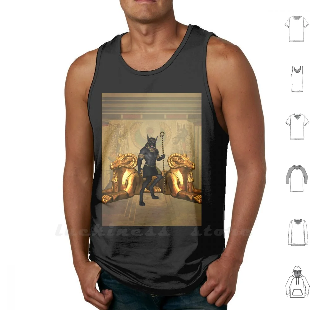 Anubis The Egyptian God Sleeveless Tank Top Vest Cotton Anubis Egypt Egyptian God Symbol Religion Temple Jackal Headdress