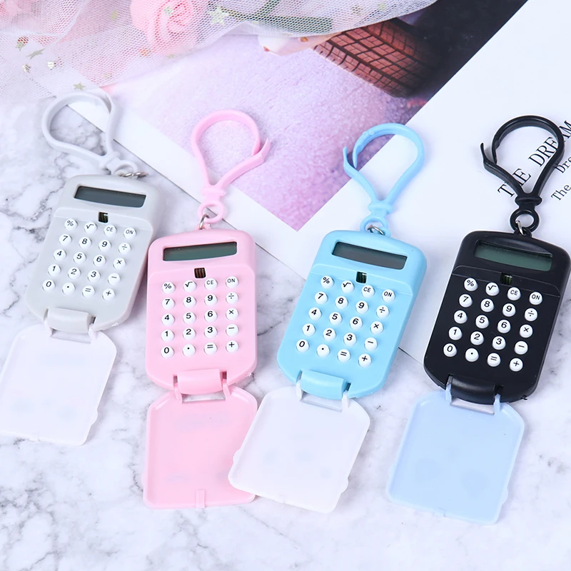 Mini calculatrice numérique Portable, fournitures de bureau, Kawaii, format de poche, affichage à 8 chiffres, dessin animé, mignon, porte-clés