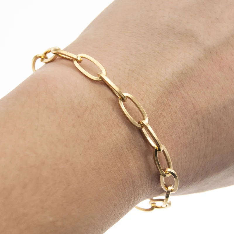 Fashion Coin Women Bracelet Stainless Steel Silver/gold Color T bar Flat Line Oval Chain Female Bracelet Dropshipping Jewelry