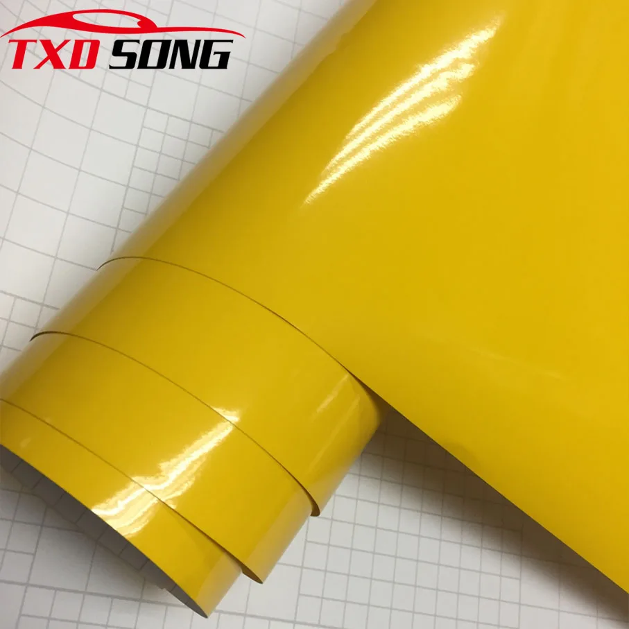 7 Sizes High Gloss yellow Vinyl Film Super Shiny Glossy Vinyl Film Car Wrapping Foil  CAR STICKERS