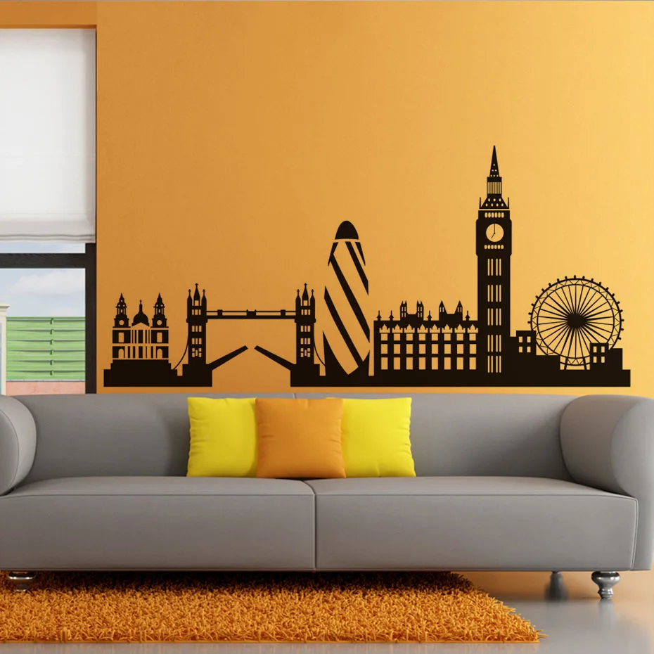 London Skyline Wall Sticker City Silhouette England London Scape Wall Decal Living Room Bedroom Office Home Wall Art Vinyl Mural