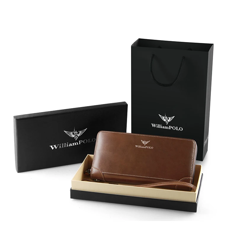 Williampolo Men\'s Wallet Card Holder Purse For Men Vintage Genuine Leather Cluth Bag For Phone Luxury Design Clutch Male #171326