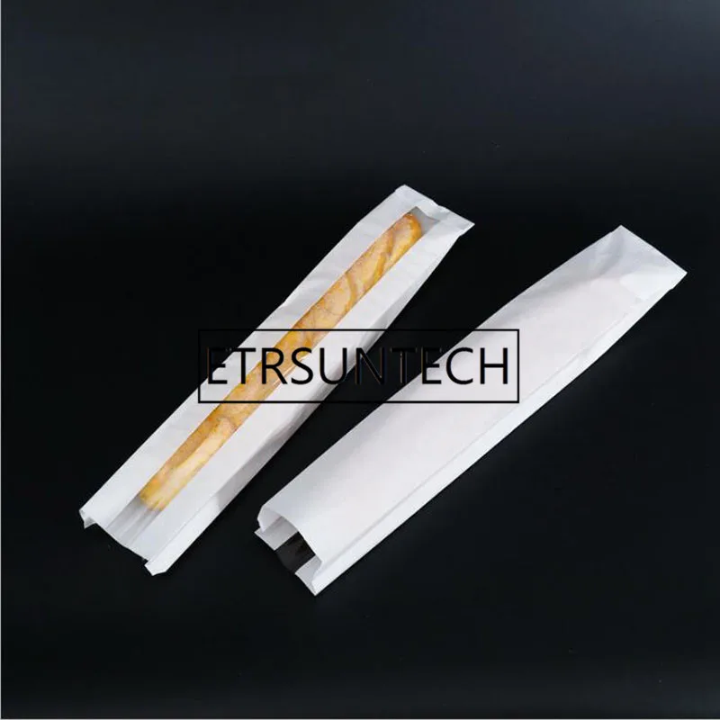 500pcs Blank White Long Baguette Bags Laminating Kraft Paper Window Bags French Baking Bakery Package Bags