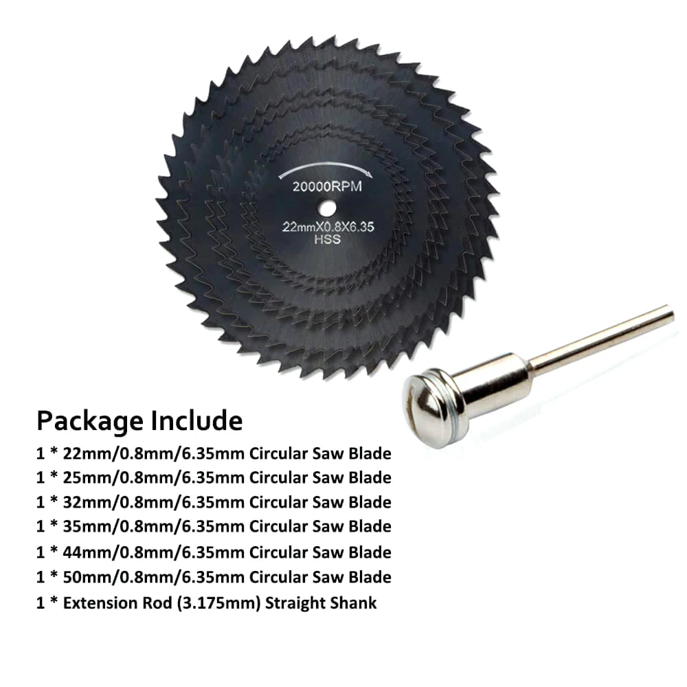 7pc Metal Circular Saw Disc Wheel Blades Shank High Speed Steel Mini Saw Blades with Mandrels Drill Warehouse Rotary Wood Cutout