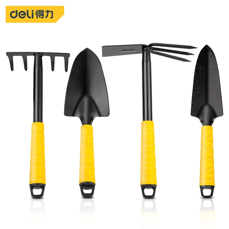 Deli Four-Piece Set Of Shovel  Hoe And Rake Garden Tools Cold Rolled Plate Material Forging Planting Flowers And Trees Tools