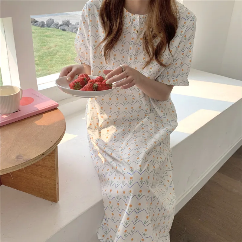 Summer Cotton Nightgowns Women Sleepdress Short Sleeve Home Clothes Peter Pan Collar Cute Soft Homewear Dress Nightwear Vestidos