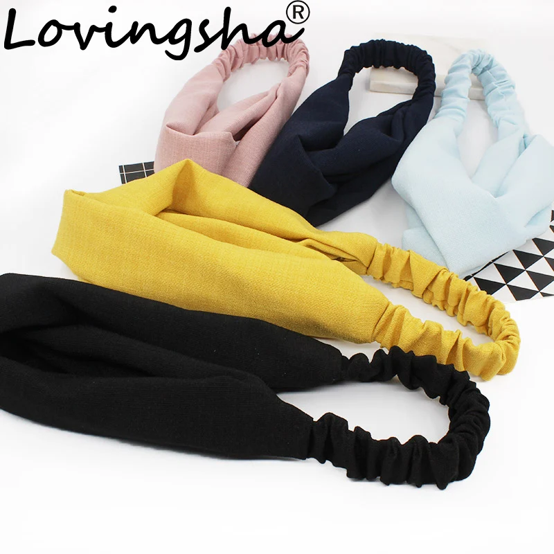 LOVINGSHA Solid Design Girl Hair Accessories Women Cross Headbands For Ladies Hair Holder Rope Female Hair Tie Turban FD125