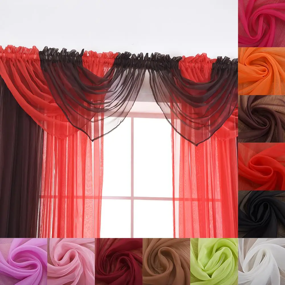 Solid Color Sheer Window Curtain Head Swag Valance Home Living Room Decor