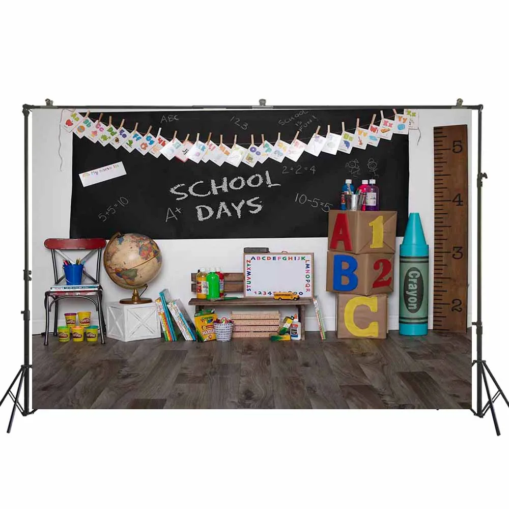 Back To School Backdrop Blackboard Classroom Student Supplies Photography Background For Photo Studio Photophone W-4808