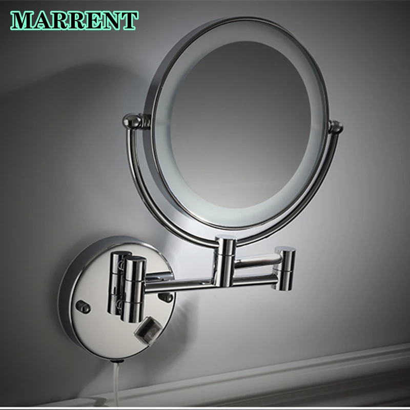 LED Makeup Mirror MARRENT Dual Arm Extend Chrome Bathroom Mirrors Wall Mounted Llluminated Magnifying LED Bathroom Mirror