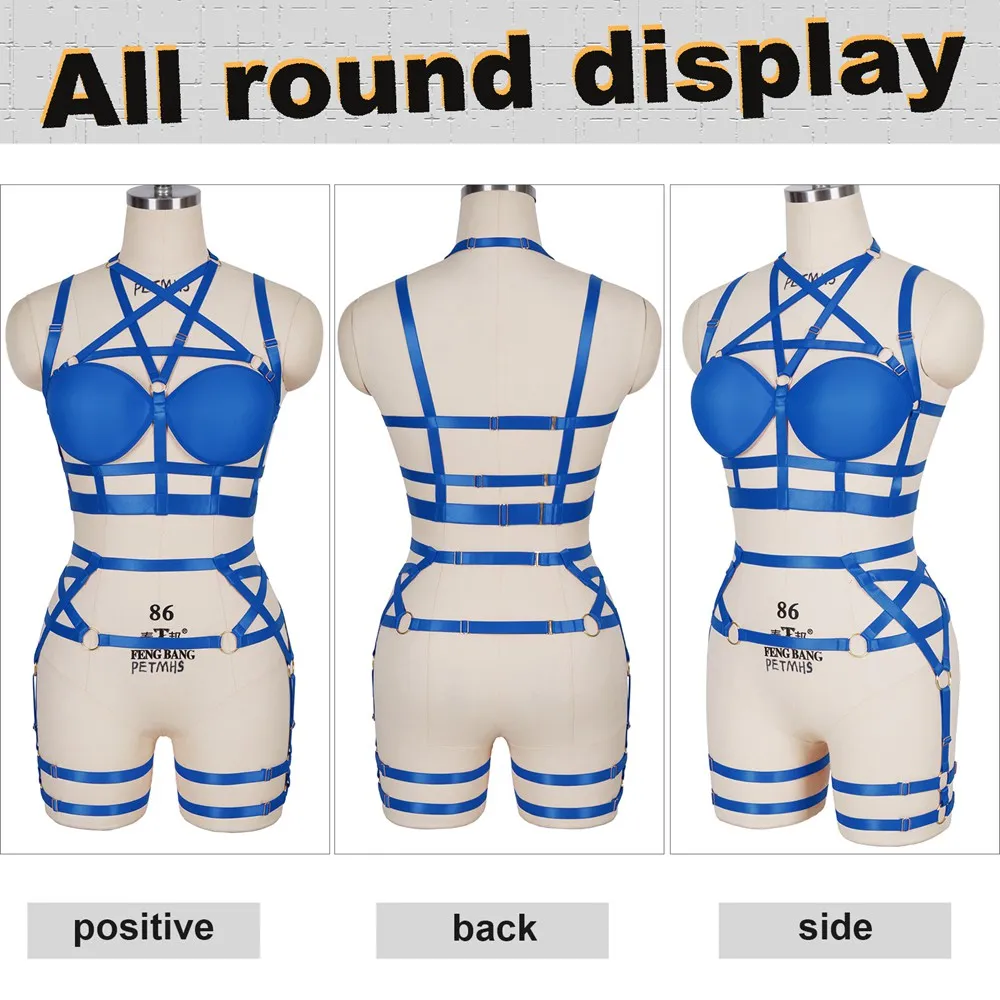 

Sensual Lingerie Pentagram Accessories Hollow Bra Underwear Set Punk Goth Adjust Waistband Pole Dance Rave Costume Garters
