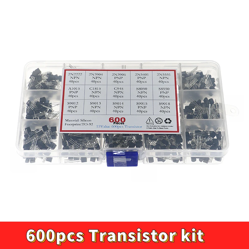 600pcs 15 Kinds Of Values Transistor TO-92 NPN PNP Kit Set 30-160V 50-1000mA NPN / PNP