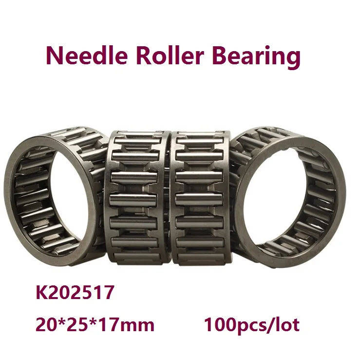 100pcs/lot K202517 K20X25X17 Radial Needle roller and cage assemblies 20*25*17mm Needle Roller Bearing 20×25×17mm