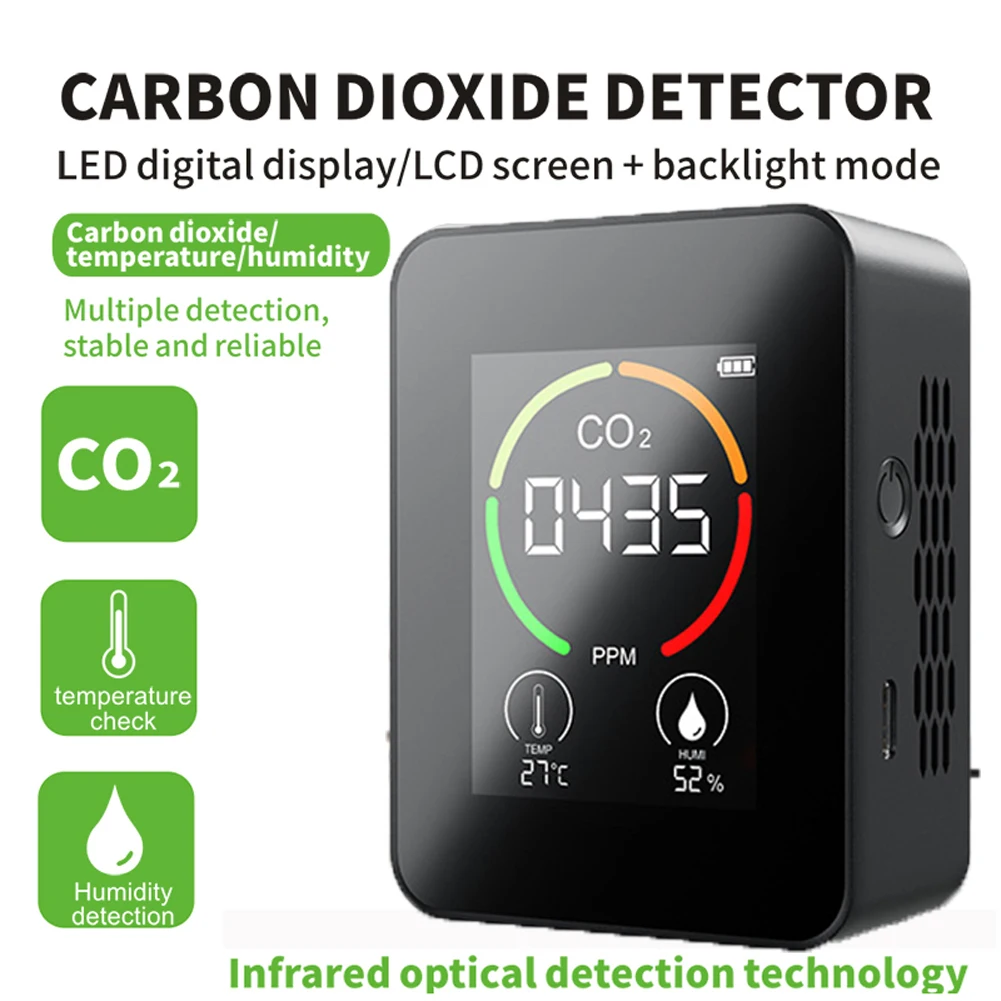 

Air Quality Analyzer CO2 Detector Digital Air Pollution Monitor Sensor Medidor Carbon Dioxide Indoor Outdoor Meter Thermometer