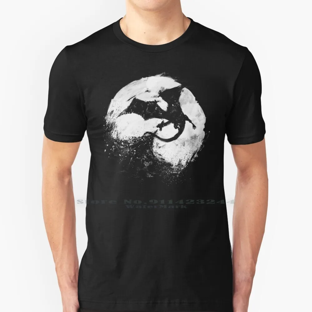 Midnight Desolation 100% Cotton T Shirt Splatter Moon Dragon Fire Book Cartoon Nerd Geek Tee Short Sleeve Long Sleeve Gift