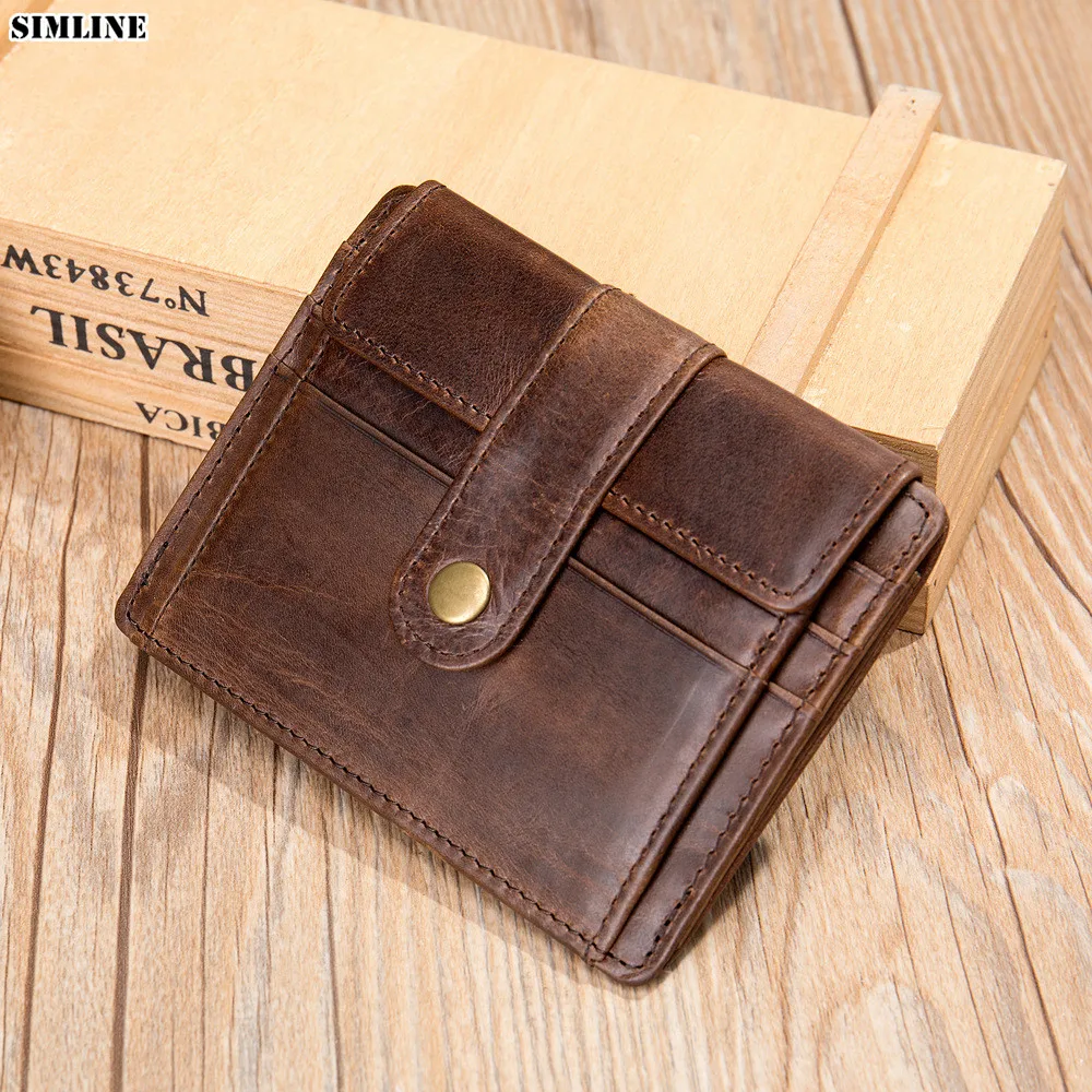 100% Genuine Leather Wallet For Men Male Vintage Short Small Slim Men\'s Purse ID Credit Card Holder With Coin Pocket Money Bag