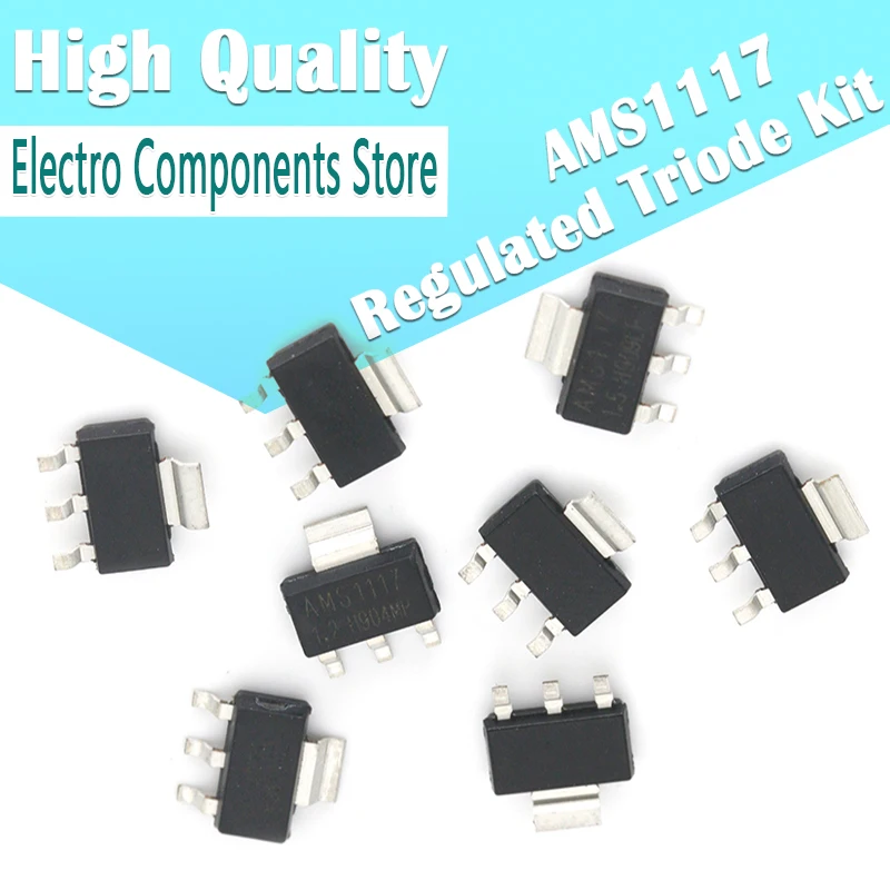 70PCS/Lot AMS1117 Series Voltage Regulator Kit 1.2V 1.5V 1.8V 2.5V 3.3V 5.0V ADJ 1117 7 Values Each 10PCS Regulated Triode Kit