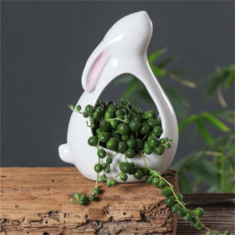 Cartoon Cute Hollow Rabbits Flower Pot Succulents Ceramic Flowerpot Table Desktop Green Planters Small Bonsai Pots Home Decorati