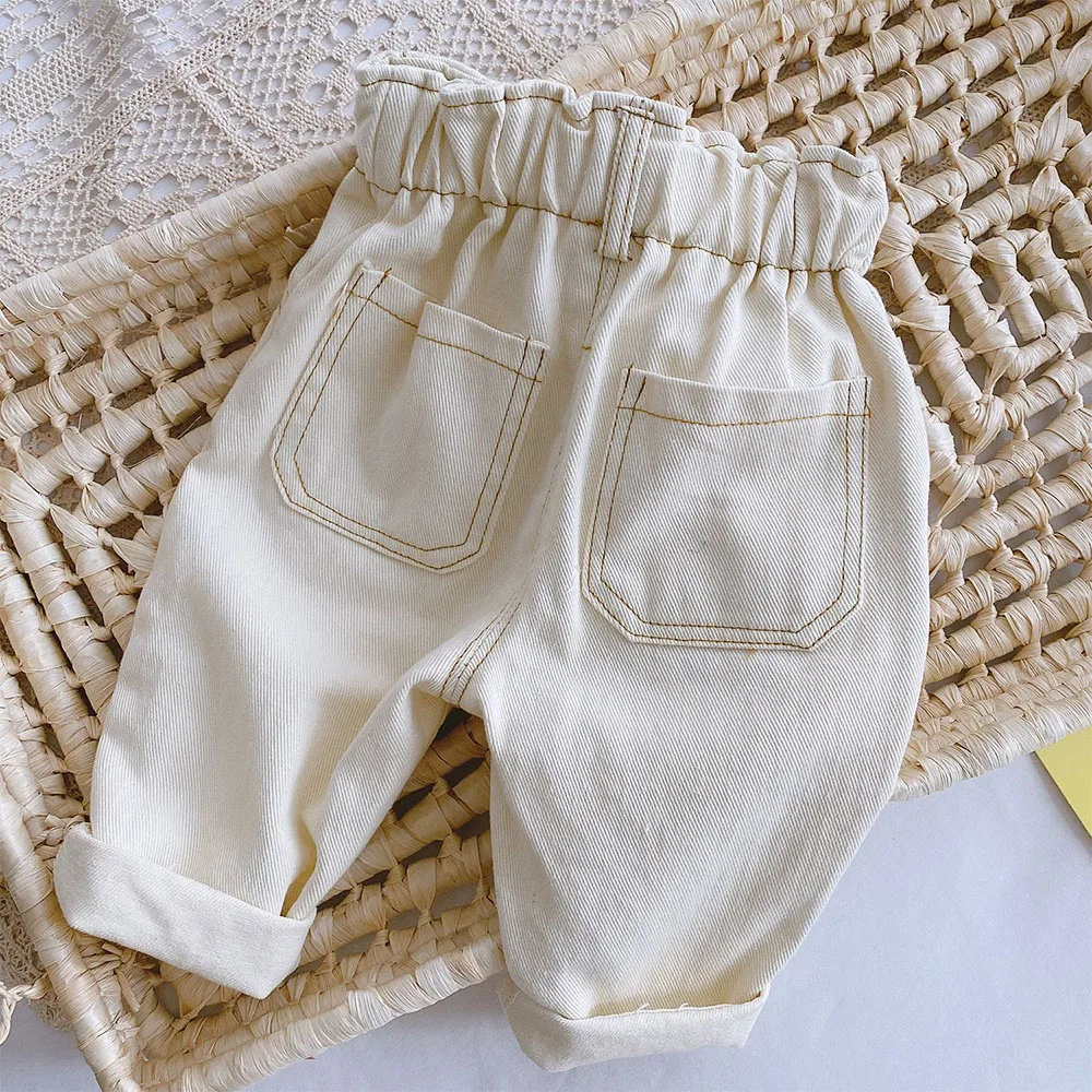 Pantalones de mezclilla suave para niña pequeña, Leggings de cintura alta, Color sólido, ropa infantil