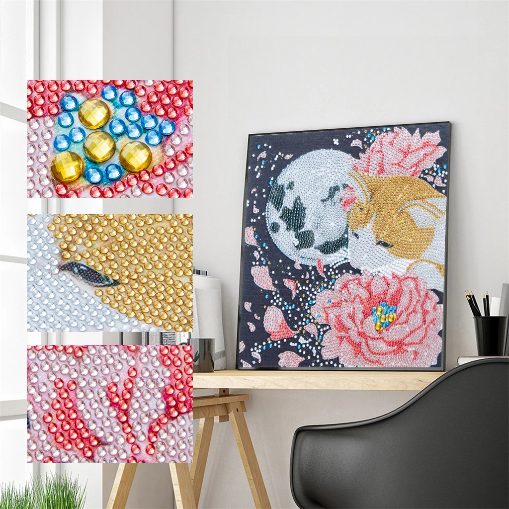 Flowers Cat 5D DIY Diamond Painting Special Shaped Part Drill Resin Wall Hanging Art Picture Kits Rhinestones Mosaic Handmade