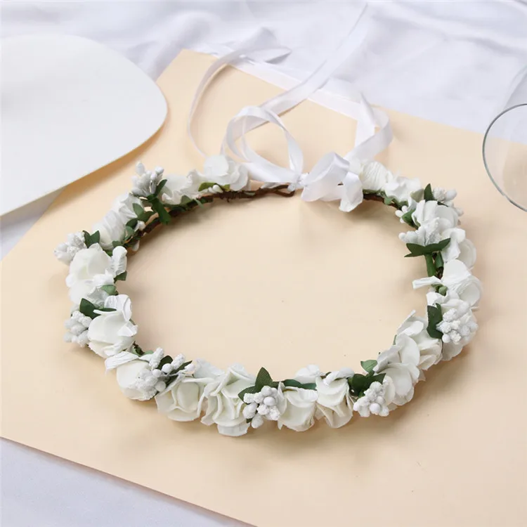 13Colors Women Beach Head Ring  Floral Hair Lady Girls Bride Boho Flower Wristband Floral Wreath Garlands Bohemia Beach Flower