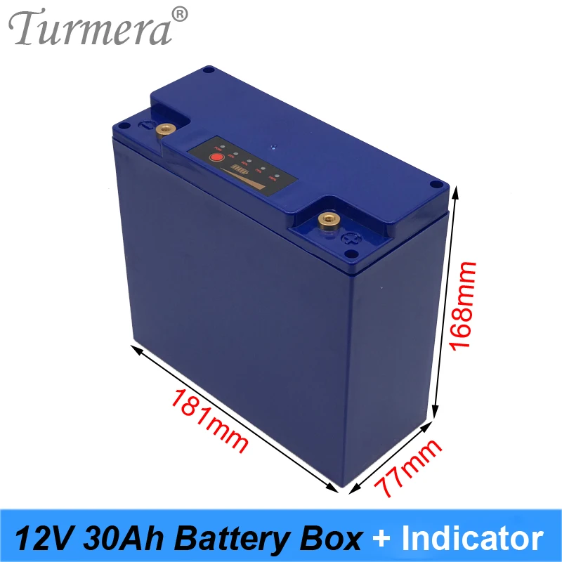 Turmera-caja de almacenamiento de batería con indicador de capacidad, 12V, 30Ah, 48 piezas, batería 18650 para fuente de alimentación incontinua de 12V