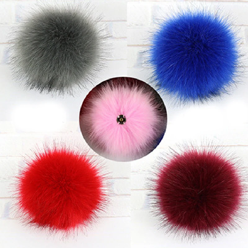 1PC Fur Pompon Foxes DIY Accessories Fur Pompom For Women Hat Clothes Gloves Fur Pom Poms Caps Soft Concealed button Handmade