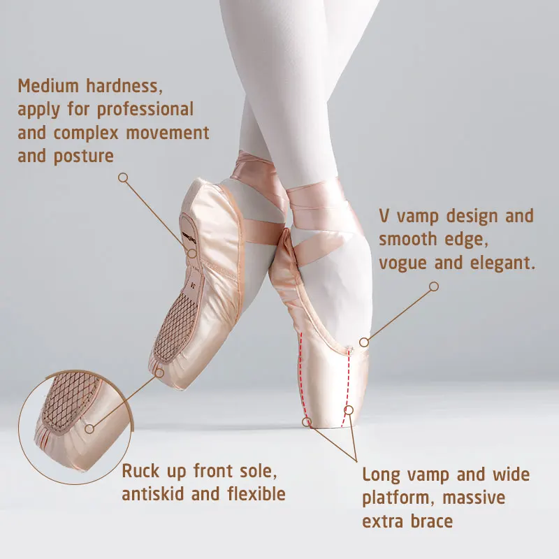 Red Ballet Pointe Shoes Satin Ballerina Ballet Shoes Girls Women Ballet Dance Wear Practice Lesson Performance Swan Lake